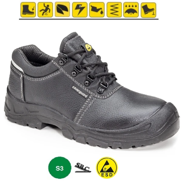 CG9AZUL10-Pantofi de protectie S3, SRC, ESD, AZURITE II, piele integrala neagra, bombeu metalic, talpa anti-alunecare din PU-Coverguard-princ Pantofi de protectie S3, SRC, ESD, AZURITE II, din piele integrala neagra, impermeabila, bombeu metalic, talpa rezistenta la alunecare din PU, banda reflectorizanta, Coverguard