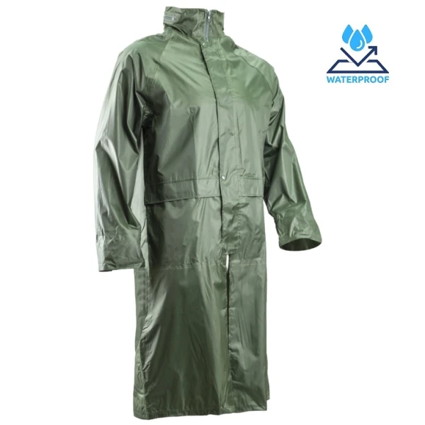 Pelerina de ploaie, PVC verde, impermeabila, protectie impotriva ploii si vantului, imersie moale din PVC, gluga fixa, 120cm, fermoar scurt, Coverguard