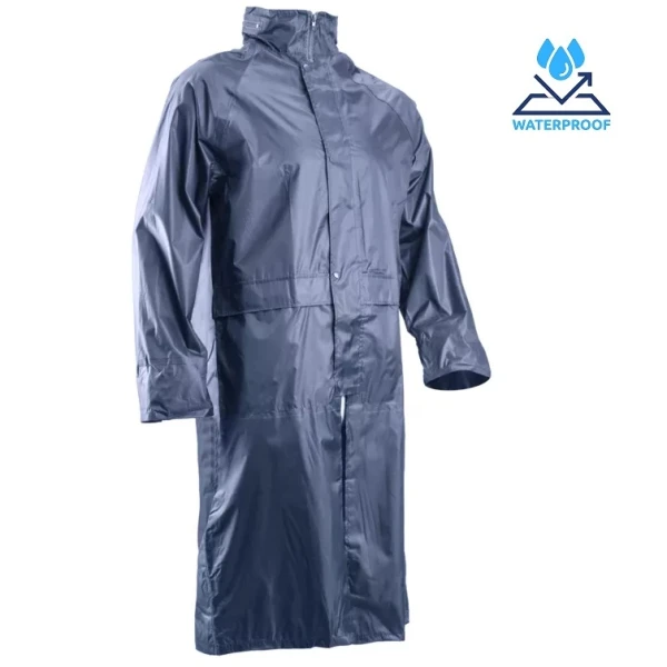 Pelerina de ploaie, PVC albastra, impermeabila, protectie impotriva ploii si vantului, imersie moale din PVC, gluga fixa, 120cm, fermoar scurt, Coverguard