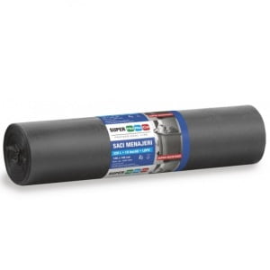 Saci menajeri Super Horeca LDPE, capacitate 320 litri, 10 bucati/rola, 125x145 cm, negru, calitate superioara