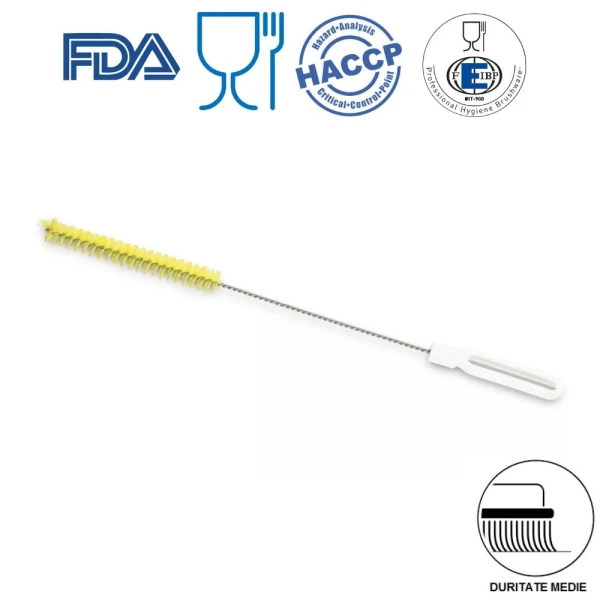 IGX1042Y_Perie cilindrica pentru sticle, tuburi, eprubete, diametru 20mm, lungime 50cm duritate medie, galbena, 121°C, autoclavare, industria alimentara, HACCP, FDA Perie cilindrica pentru sticle, tuburi, eprubete, diametru 20mm, lungime 50cm duritate medie, galbena, rezistenta la 121°C, autoclavare, pentru industria alimentara, certificare HACCP, FDA