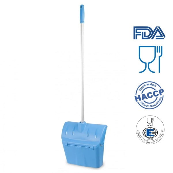 Faras rabatabil cu maner lung 80 cm, tip lobby pan, IGEAX 1082, galben, cu capac, rezistent la 121 °C autoclavare, pentru industria alimentara, certificata HACCP, FDA