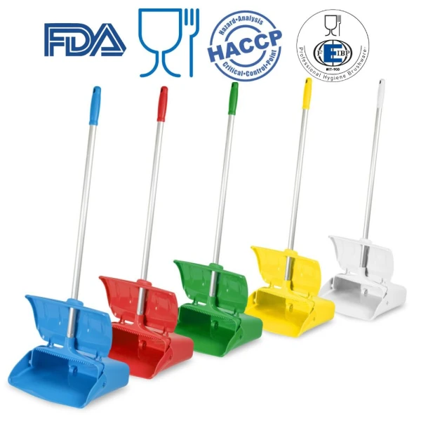Faras rabatabil cu maner lung 80 cm, tip lobby pan, IGEAX 1082, rosu, cu capac, rezistent la 121 °C autoclavare, pentru industria alimentara, certificata HACCP, FDA