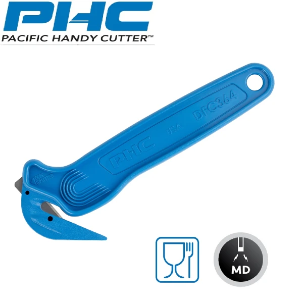 Cutter detectabil de unica folosinta, pentru taierea ambalajelor DFC364MD, lama din inox, incorporata, in maner, ergonomic, rezistent, pentru industria alimentara, pharma