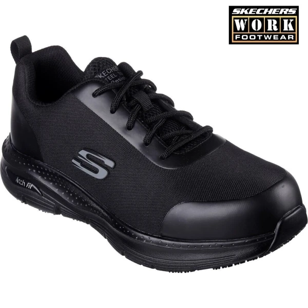 Pantofi de protectie S3, SRC, ESD, model sport, Skechers Ringstap, cu bombeu usor din aliaj, protectie anti-intepare, intaritura TPU pe varf si calcai, hidrofug, brant Arch-Fit