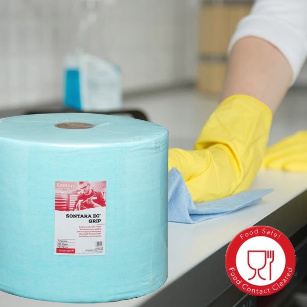 Rola lavete industriale Sontara EC GRIP pentru stergeri critice, fara scame, certificare food, ultrarezistenta, absorbanta ridicata, 32.5 x 42 cm, 500 lavete / rola, turcoaz, material netesut, D13987408