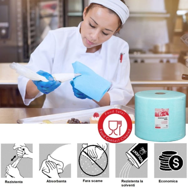 Rola lavete industriale Sontara EC GRIP pentru stergeri critice, fara scame, certificare food, ultrarezistenta, absorbanta ridicata, 32.5 x 42 cm, 500 lavete / rola, turcoaz, material netesut, D13987408