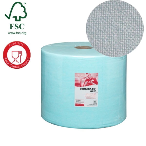 Rola lavete industriale Sontara EC GRIP pentru stergeri critice, fara scame, certificare food, ultrarezistenta, absorbanta ridicata, 32.5 x 42 cm, 500 lavete / rola, turcoaz, material netesut, D13987408