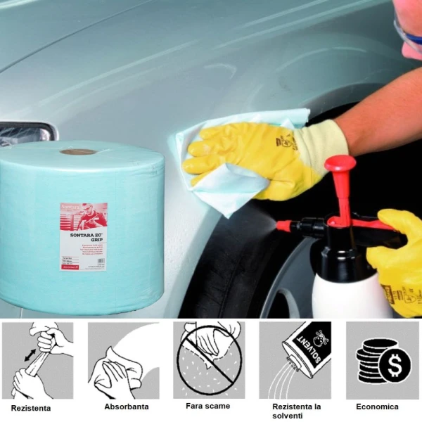 Rola lavete industriale Sontara EC® GRIP pentru stergeri critice, fara scame, certificare food, ultrarezistenta, absorbanta ridicata, 32.5 x 42 cm, 500 lavete / rola, turcoaz, material netesut, D13987408