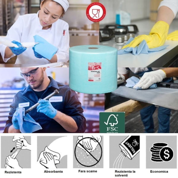 Rola lavete industriale Sontara EC GRIP pentru stergeri critice, fara scame, certificare food, ultrarezistenta, absorbanta ridicata, 32.5 x 42 cm, 500 lavete / rola, turcoaz, material netesut, D13987408