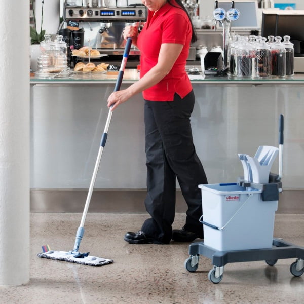 Maner telescopic Vileda 111385, albastru, din aluminiu, usor, rezistent, reglabil 100-180 cm, prindere ergonomica, anti-alunecare