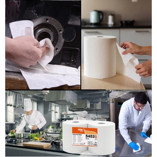 Rola lavete hartie industriala Celtex SavePlus 5453, alba, 2 straturi, celuloza 75%, 1000 portii, 280metri, portie 24x28cm, 2role / bax, certificata pentru industria alimentara, Ecolabel