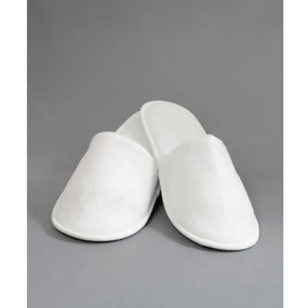 Papuci hotelieri de lux, din frotir gros, albi, inchisi la varf, usori, talpa speciala 5mm, marime unica 44
