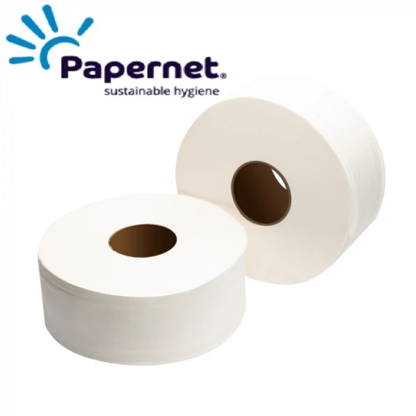 Hartie igienica mini jumbo Papernet 402297, alba, 2straturi, celuloza, 140 m, 459 portii, 12 role/bax, certificata Ecolabel