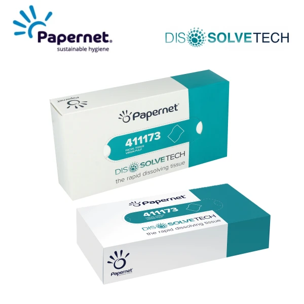 Servetele faciale dizolvabile in apa, Dissolve Tech, Papernet 411173, albe, 2 straturi, 100 servetele / cutie