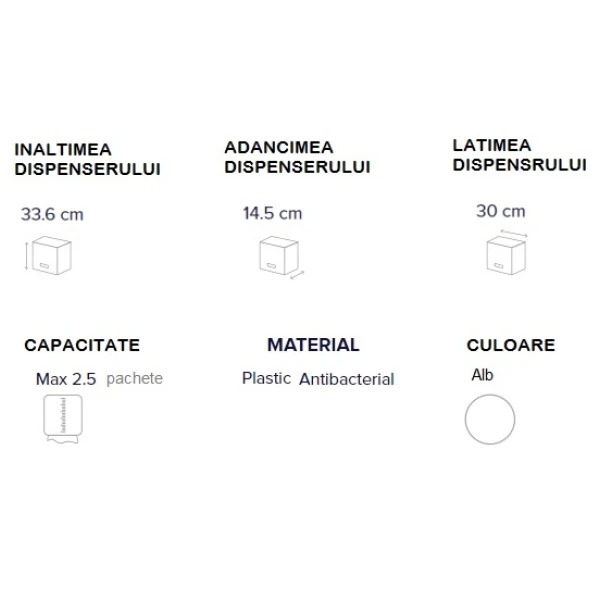 Dispenser Antibacterial DEFEND TECH, Papernet 416143, alb, pentru prosoape de hartie pliate C/V, dimensiuni 33.6 x 14.5 x 30 cm