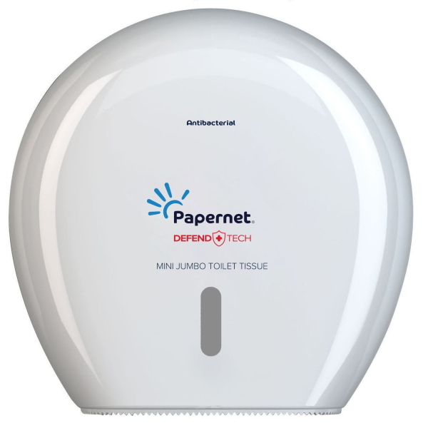Dispenser Antibacterial DEFEND TECH, Papernet 416145, alb, pentru hartie igienica jumbo, dimensiuni 24.9 x 14.8 x 25.7 cm