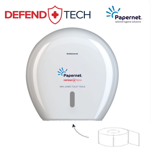 Dispenser Antibacterial DEFEND TECH, Papernet 416145, alb, pentru hartie igienica jumbo, dimensiuni 24.9 x 14.8 x 25.7 cm