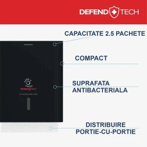 Dispenser Antibacterial prosoape hartie pliate DEFEND TECH, Papernet 417204, negru, pentru prosoape de hartie pliate C/V, dimensiuni 33.6 x 14.5 x 30 cm