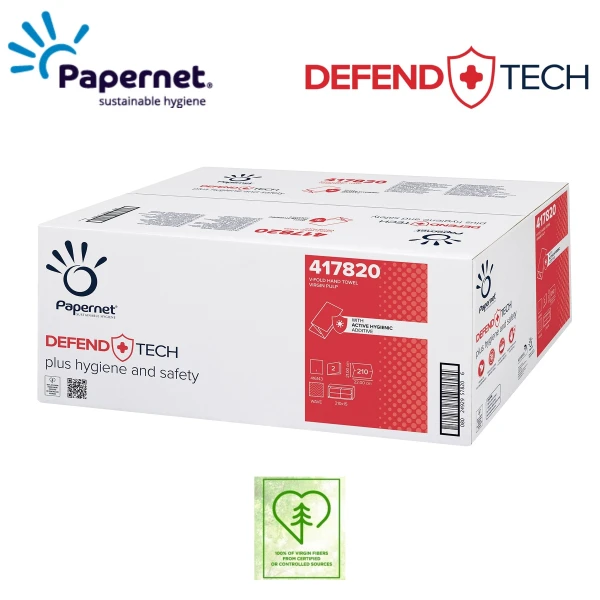 SD417820_Prosoape de hartie pliate V, Defend Tech, Papernet 417820, albe, 21x22cm, 2 straturi, 210 buc_pachet, 15 pachete_bax_4 Prosoape de hartie pliate V, Defend Tech, Papernet 417820, albe, 21x22cm, 2 straturi, 210 servetele / pachet, 15 pachete / bax
