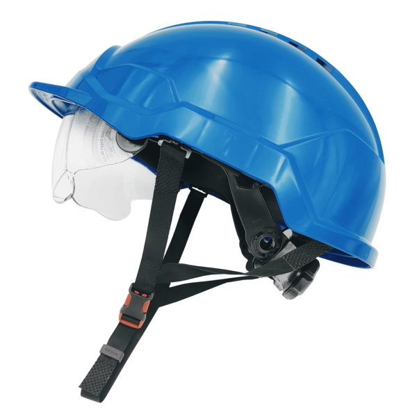 Casca de protecție Hi-Viz, PHOENIX WIND, galbena fluoresscent, ABS, LPDE, fixare în 6 puncte, ochelari incorporati