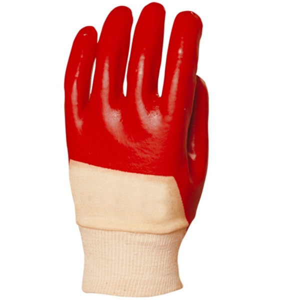 Manusi de protectie Eurostrong 3420, din bumbac imersat în PVC roșu 3/4, pentru mediu uleios, marimea 9