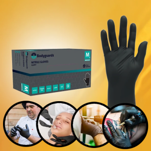 Manusi nitril negre, GL897 Bodyguards, nepudrate, 100buc / cutie pentru examinare, pentru Medical, HoReCa, saloane si domeniul industrial, calitate premium