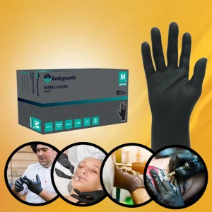 Manusi nitril negre, GL897 Bodyguards, nepudrate, 100buc / cutie pentru examinare, pentru Medical, HoReCa, saloane si domeniul industrial, calitate premium