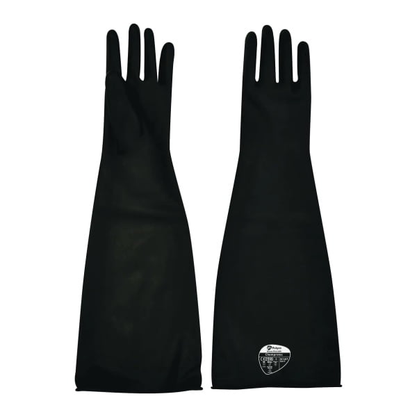 Manusi de protectie chimica, Chemprotec Mediumweight SC107, negre, din latex, rezistenta la abraziune, protectie termica maxim 100°C lungime 60 cm grosime medie, Polyco