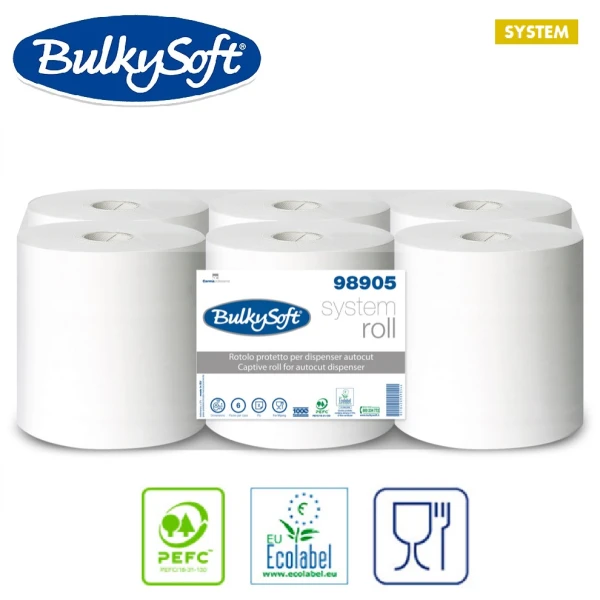 CC98905-Rola prosop de hartie autocut H1 BULKYSOFT SYSTEM, 2 straturi, alba, 200m, 6 role_bax, PEFC, ECOLABEL, Food Contact_1 Rola prosop de hartie autocut BULKYSOFT SYSTEM 98905, 2 straturi, alba, 200m, 6 role / bax, certificare PEFC, ECOLABEL, Food Contact