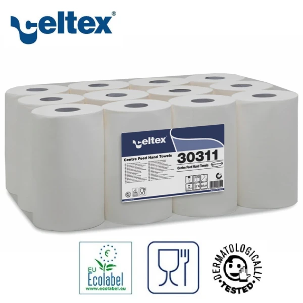 Rola prosop derulare centrala, Celtex Mini 30311, alba, 100% celuloza, 1 strat, 115ml, 12 role/bax