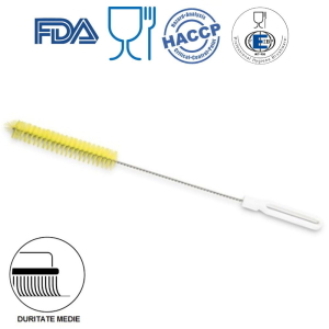 Perie cilindrica pentru sticle, tuburi, eprubete, diametru 30mm, duritate medie, galbena, rezistenta la 121°C, autoclavare, pentru industria alimentara, certificare HACCP, FDA