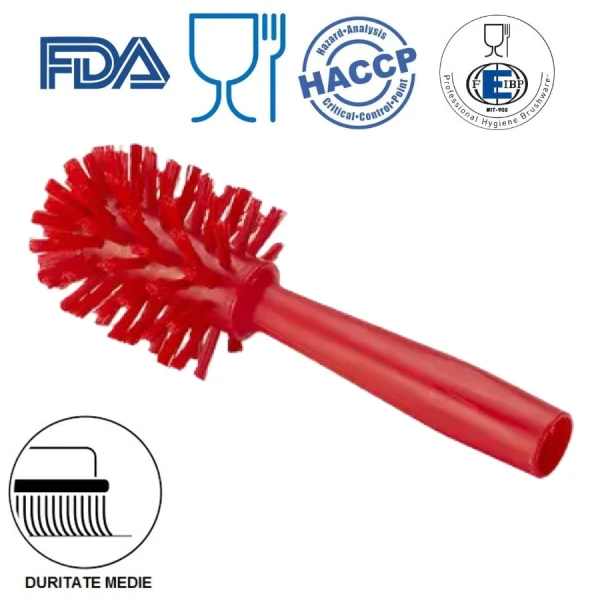 IGX1032RM-Perie rotunda pentru tevi, IGEAX 1032, rosie, duritate medie, cu filet, 121 °C, ind. alimentara, HACCP, FDA-1 Perie rotunda pentru tevi, IGEAX 1032, rosie, duritate medie, ø 65 mm, cu filet pentru maner, autoclavare la 121 °C, pentru industria alimentara, certificata HACCP, FDA