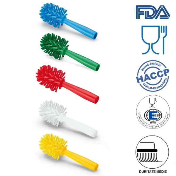 Perie rotunda pentru tevi, IGEAX 1032, alba, duritate medie, ø 65 mm, cu filet pentru maner, autoclavare la 121 °C, pentru industria alimentara, certificata HACCP, FDA