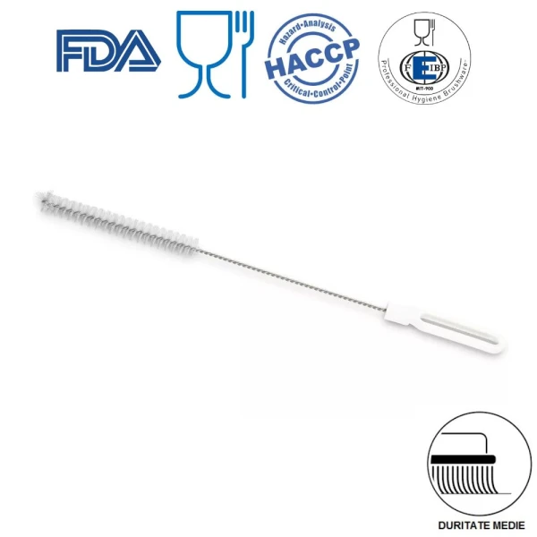 Perie cilindrica pentru sticle, tuburi, eprubete, diametru 20mm, lungime 50cm duritate medie, alba, rezistenta la 121°C, autoclavare, pentru industria alimentara, certificare HACCP, FDA