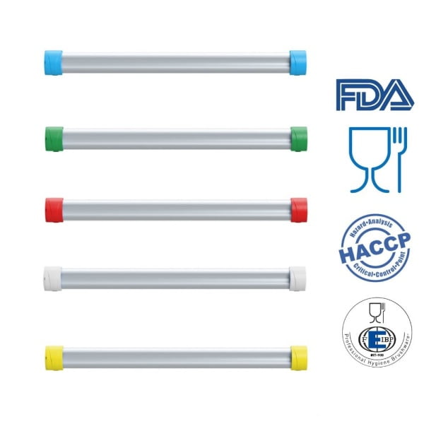 Bara suport din aluminiu pentru ustensile, portocaliu, 50cm, IGEAX 1087O, contine kitul de montare si fixare pe perete certificat Food Contact, conform HACCP, FDA