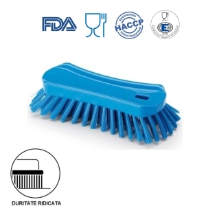 Perie de mana, 23 x 10 cm, ergonomica, duritate mare- peri duri, albastra, rezistenta la 121 °C, autoclavare,  pentru industria alimentara, certificata HACCP, FDA