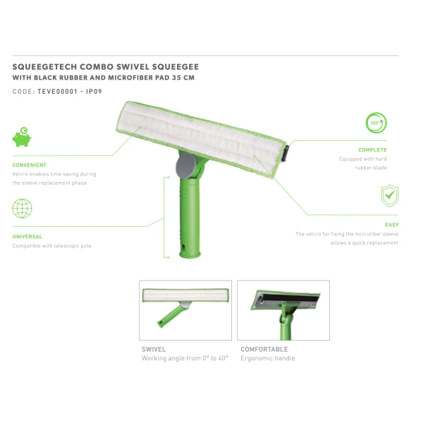 Racleta completa rotativa IPC Combo SQUEEGEETECH, 35cm, pentru umezire, curatare, stergere