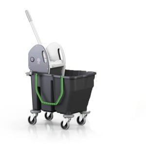 Carucior cu galeata dubla 12 + 18 l si storcator, DAM, cu manere verzi,  din plastic reciclat, 4 roti Ø 80 mm