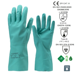 Manusi protectie chimica din acrilonitril, Eurochem N5520, rezistente la acizi, baze, uleiuri, grasimi si chimicale, protectie impotriva microorganismelor, antiderapanta pe palma