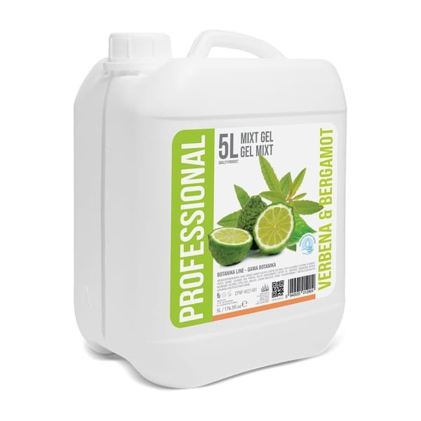 Gel mixt cu aroma de Verbina si Bergamota, 5 litri, cu ingrediente naturale, curata si catifeleaza pielea, PH neutru, gama Botanika