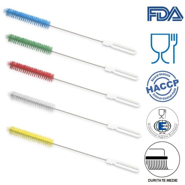 Perie cilindrica pentru sticle, tuburi, diametru 50mm, lungime 50cm, duritate medie, albastru, rezistenta la 121°C, autoclavare, pentru industria alimentara, certificare HACCP, FDA