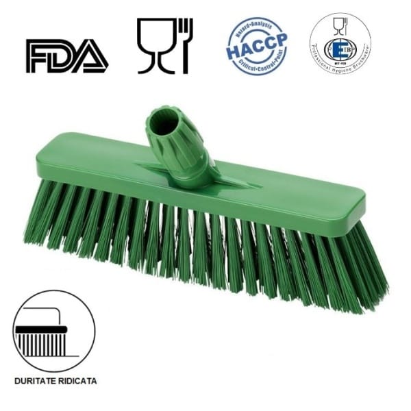 Matura inclinata, duritate mare, verde, 30 cm, cu peri duri IGEAX 1038, termorezistenta, autoclavare la 121 °C, pentru industria alimentara, certificata HACCP, FDA