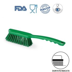 Perie de mana cu maner mediu, duritate ridicata, verde, rezistenta la 121°C, autoclavare  pentru industria alimentara, certificare HACCP, FDA