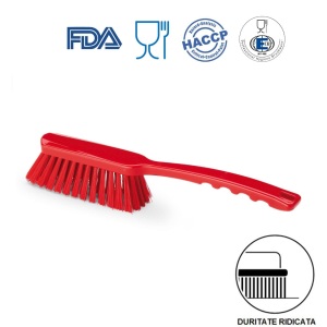 Perie de mana cu maner mediu, duritate ridicata, rosie, rezistenta la 121°C, autoclavare  pentru industria alimentara, certificare HACCP, FDA