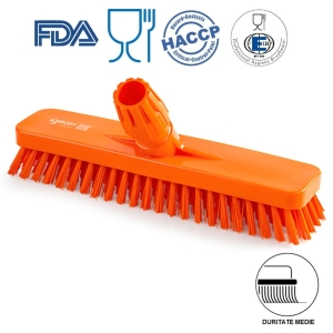 Perie pentru pardoseli si pereti, 30 cm, Igeax 1016, duritate medie, portocaliu, rezistenta la 121°C, autoclavare  pentru industria alimentara, certificare HACCP, FDA