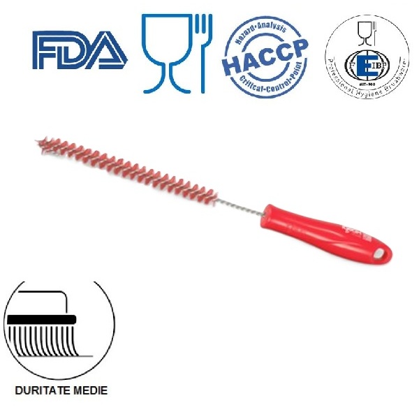 Perie cilindrica pentru sticle, tuburi, IGEAX 1047, diametru 15mm, lungime 30 cm, duritate medie, rosie, rezistenta la 121°C, autoclavare, pentru industria alimentara, certificare HACCP, FDA