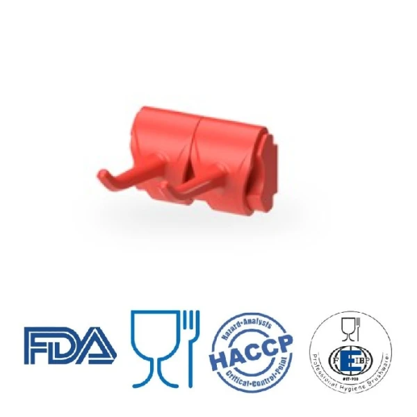 Suport de perete rosu cu doua carlige, IGEAX 1076, pentru bara pentru ustensile curatenie, contine kitul de montare, certificat Food Contact, conform HACCP, FDA