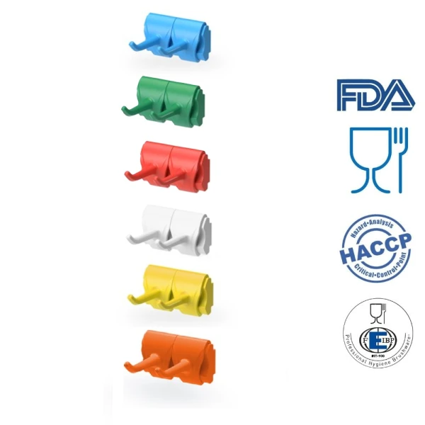 Suport de perete galben cu doua carlige, IGEAX 1076, pentru bara pentru ustensile curatenie, contine kitul de montare, certificat Food Contact, conform HACCP, FDA