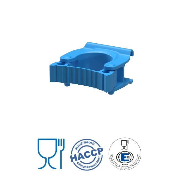 IGX1079B_Suport albastru pentru manere, pentru bara cu prindere pe perete IGX1086, IGX1087, certificat Food Contact, conform HACCP Suport albastru pentru manere, pentru bara cu prindere pe perete IGX1086, IGX1087, certificat Food Contact, conform HACCP